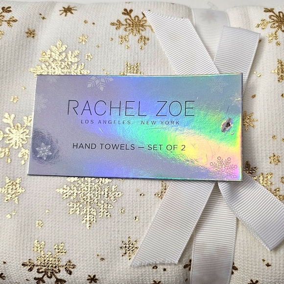 2pc RACHEL ZOE Holiday Hand Towel Set - 100% Cotton - Cream/Gold - Picture 3 of 4